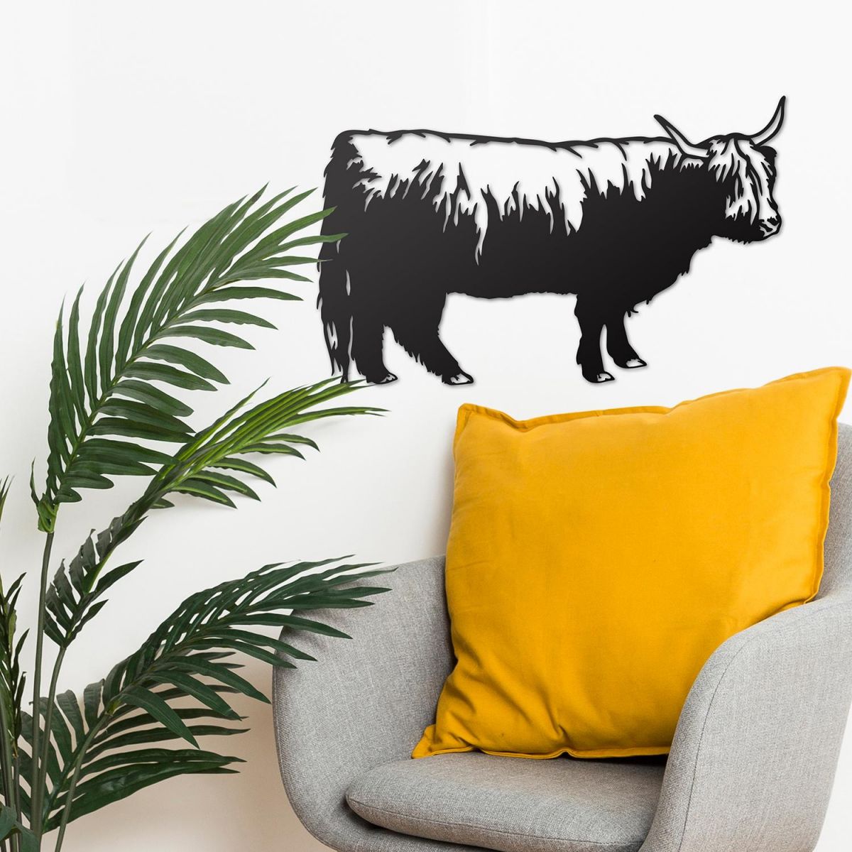 Highland Cow Wall Art on the Wall Next to Plants Highland Cow Wall Art on the Wall Next to Plants