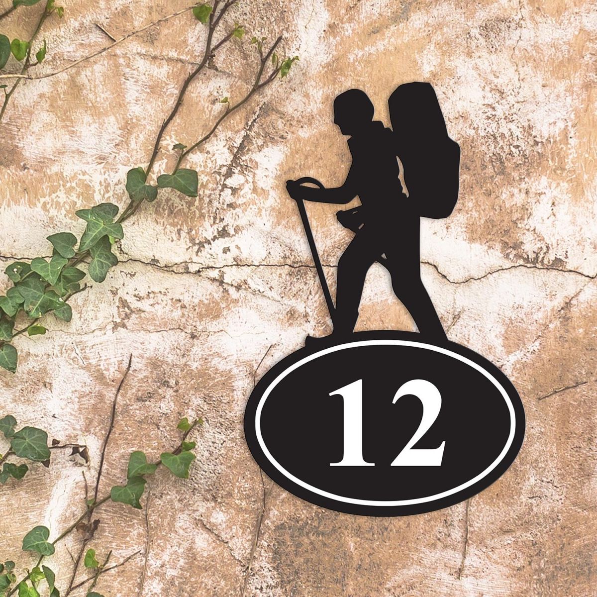 Hiking Iron House Number Sign in Situ a Rustic Wall Hiking Iron House Number Sign in Situ a Rustic Wall