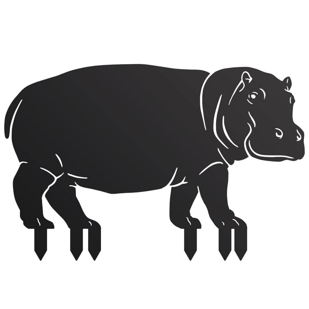 Black Standing Hippo Silhouette on White Background