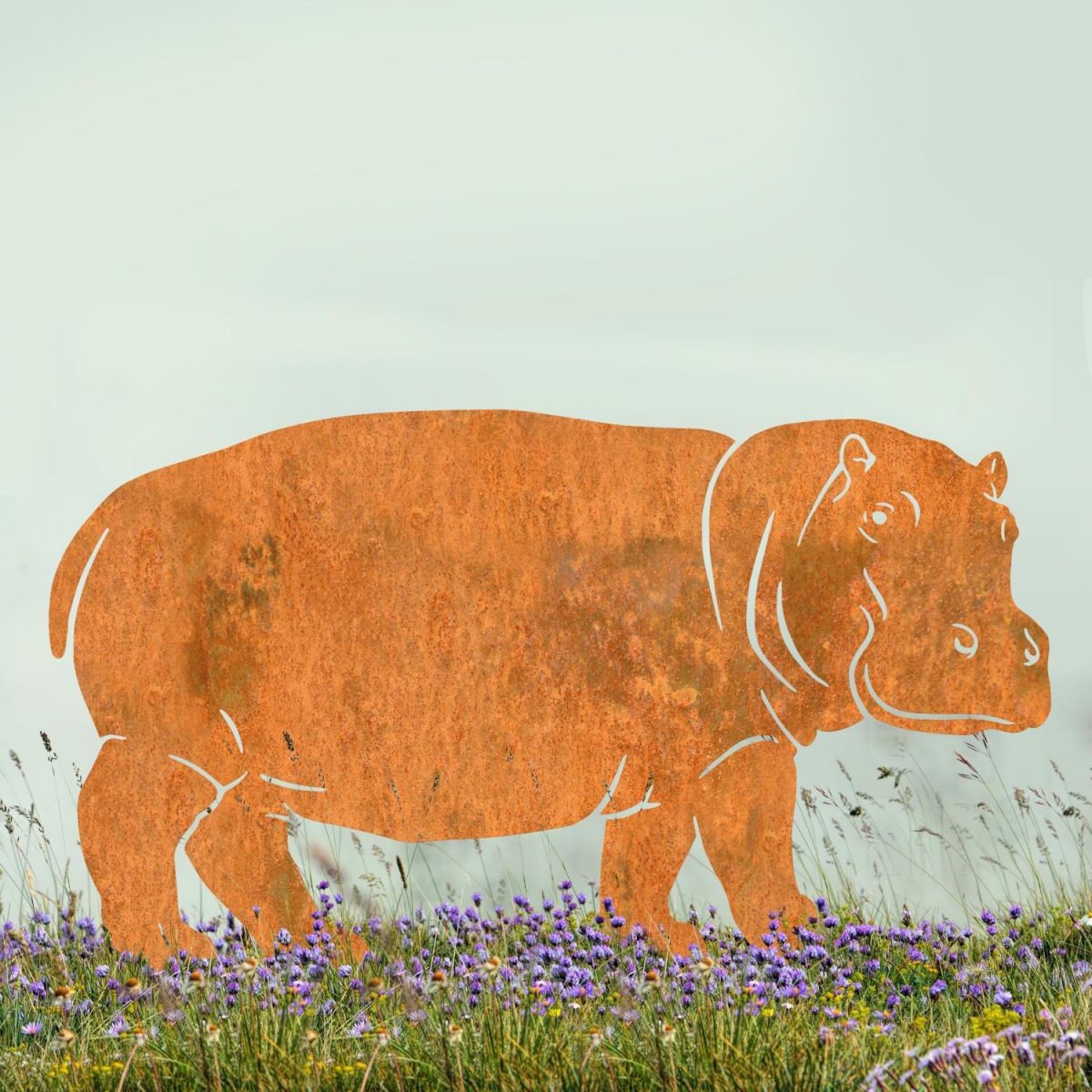 Rustic Standing Hippo Silhouette in Situ