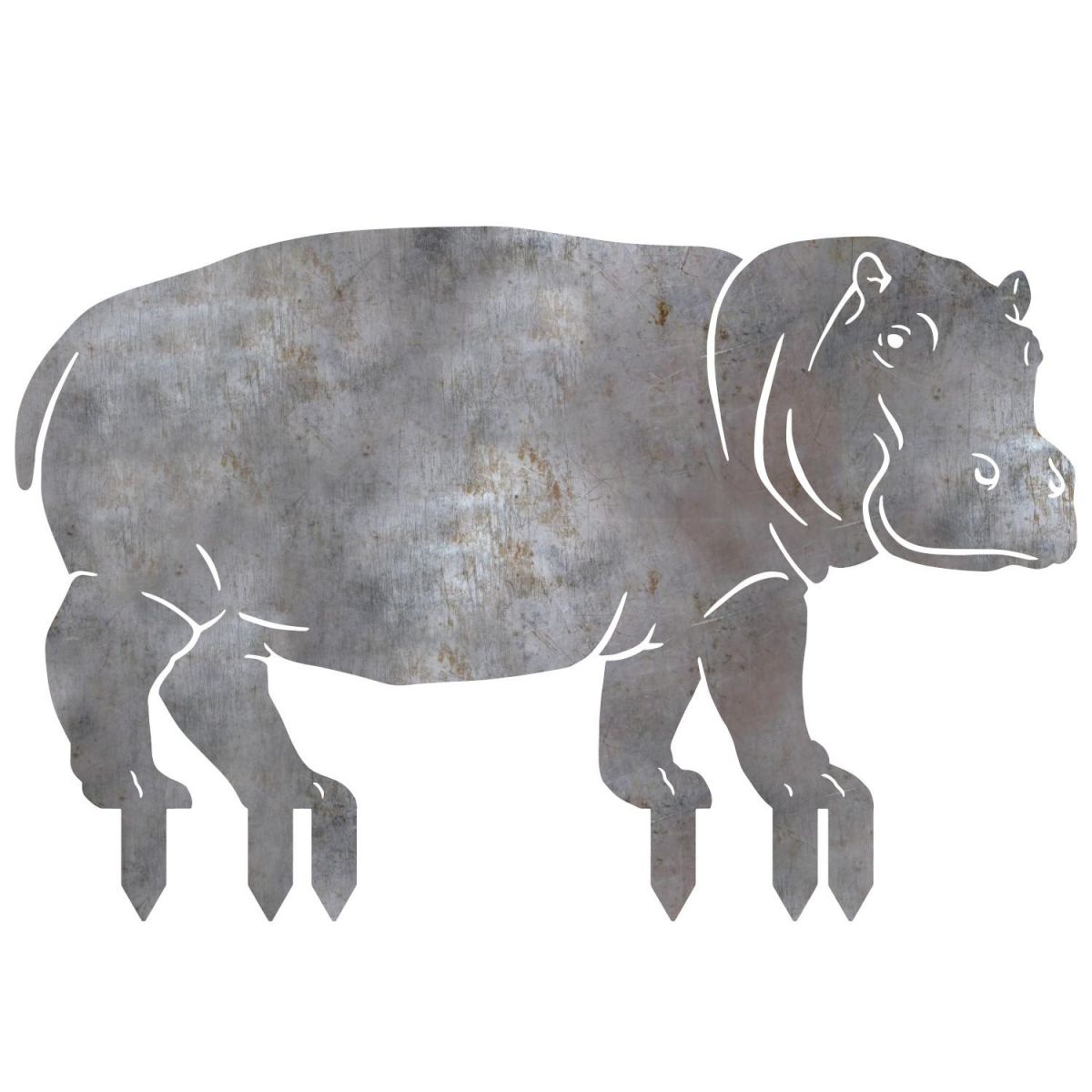 Natural Steel Standing Hippo Silhouette on White Background
