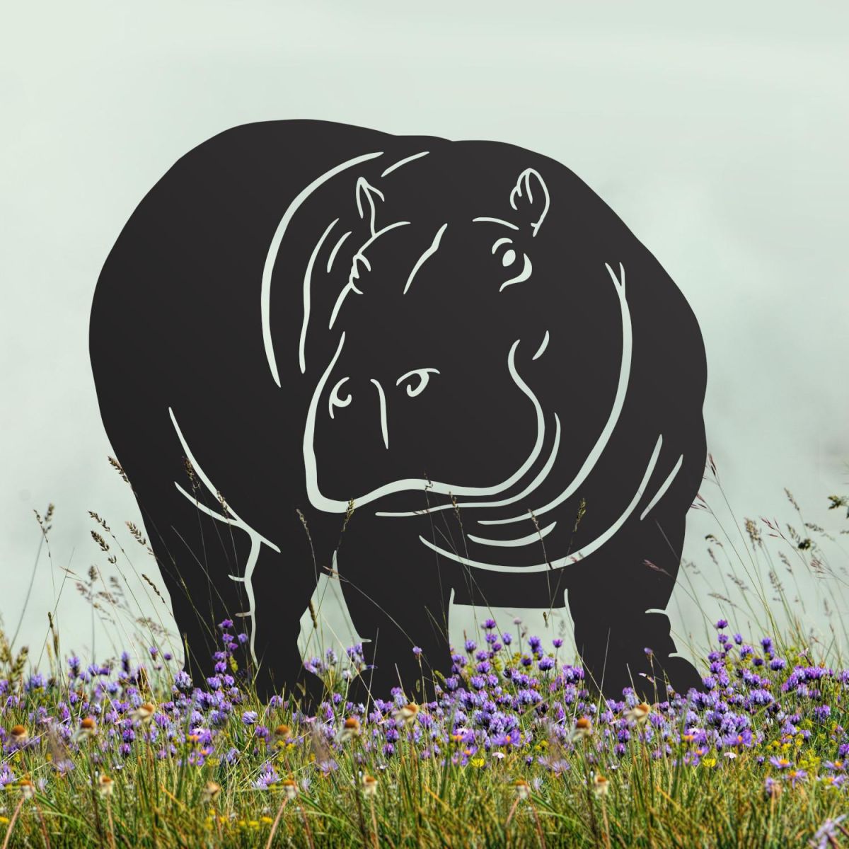 Black Hippo Silhouette - Facing Right in Situ Black Hippo Silhouette - Facing Right in Situ