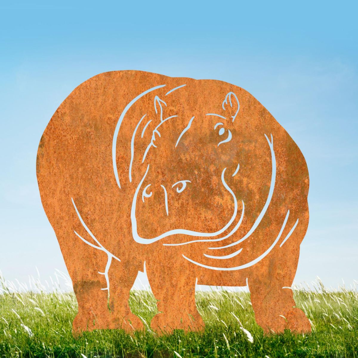 Rustic Hippo Silhouette - Facing Right