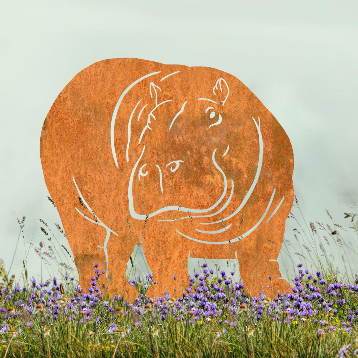 Rustic Hippo Silhouette - Facing Right ion Situ