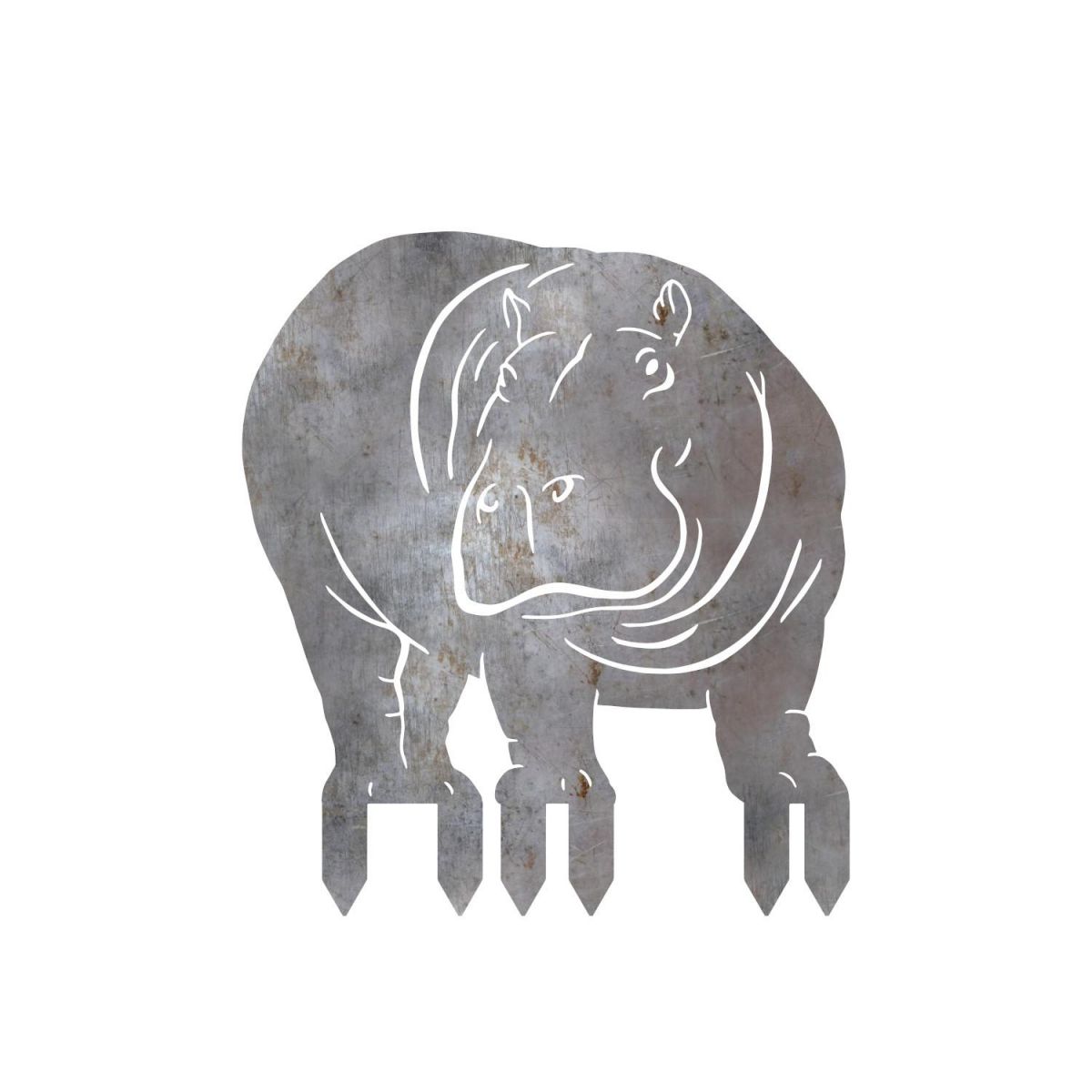 Natural Steel Hippo Silhouette - Facing Right with Spikes