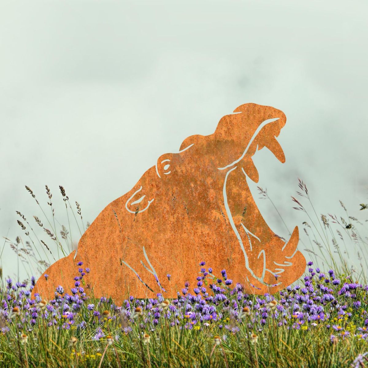 Rustic Hippo Head Silhouette in Situ