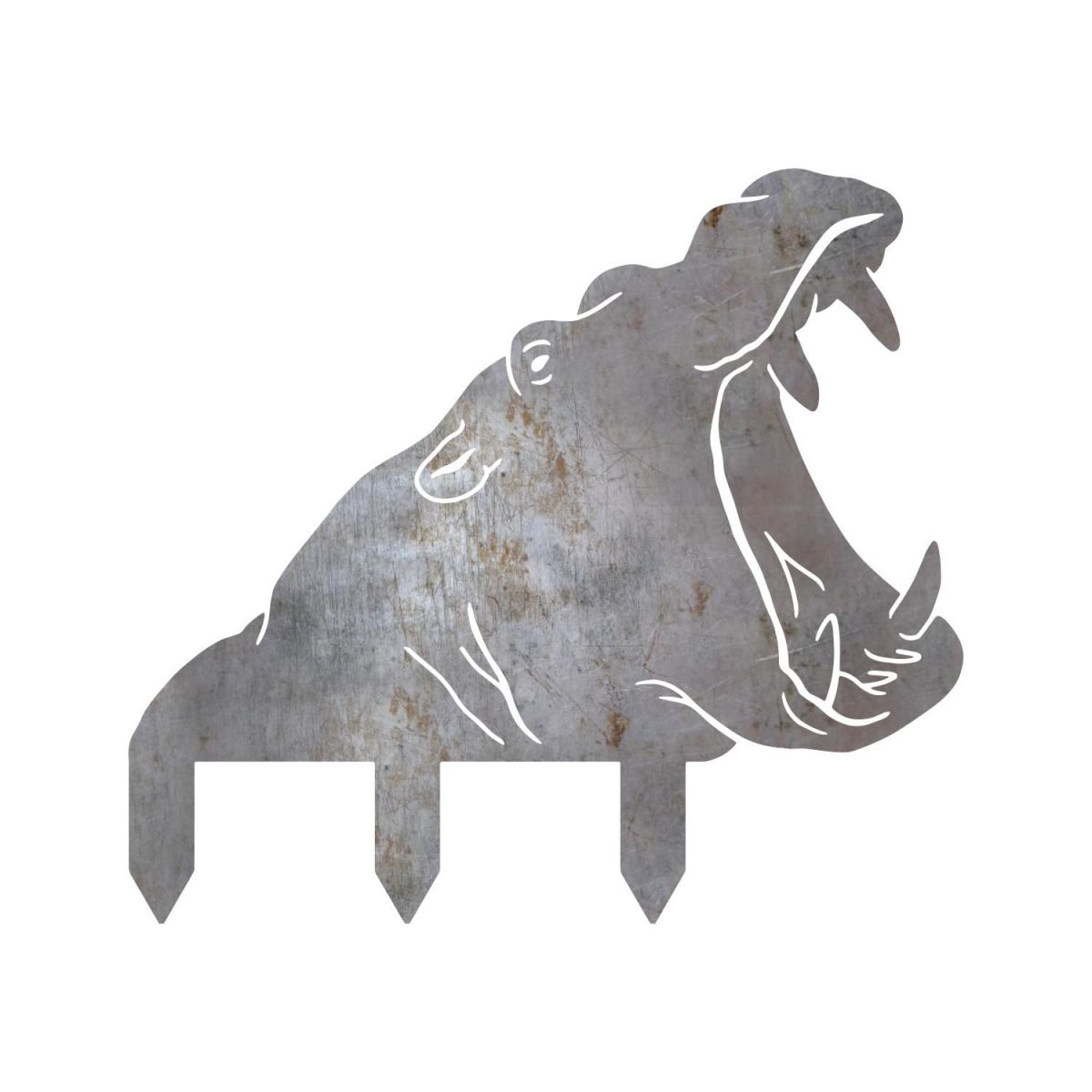 Natural Steel Hippo Head Silhouette on White Background