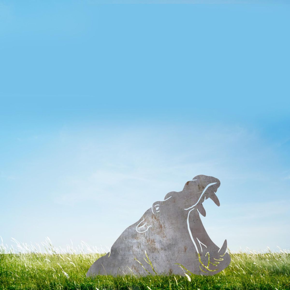 Natural Steel Hippo Head Silhouette