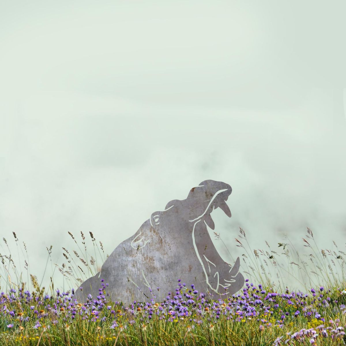Natural Steel Hippo Head Silhouette in Situ
