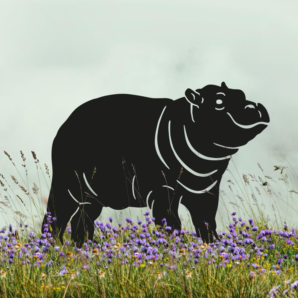 Black Hippo Silhouette - Facing Left in Situ