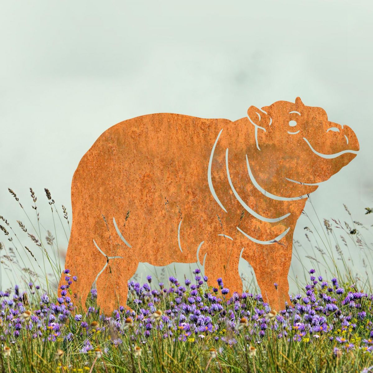 Rustic Hippo Silhouette - Facing Left in Situ