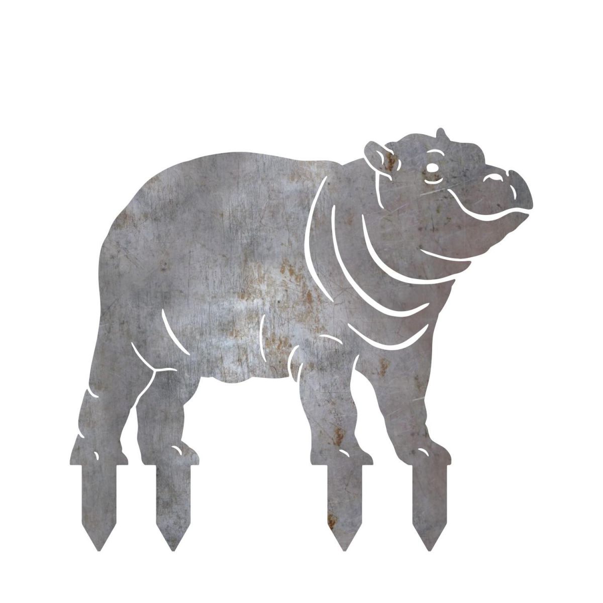 Natural Steel Hippo Silhouette - Facing Left with Spikes