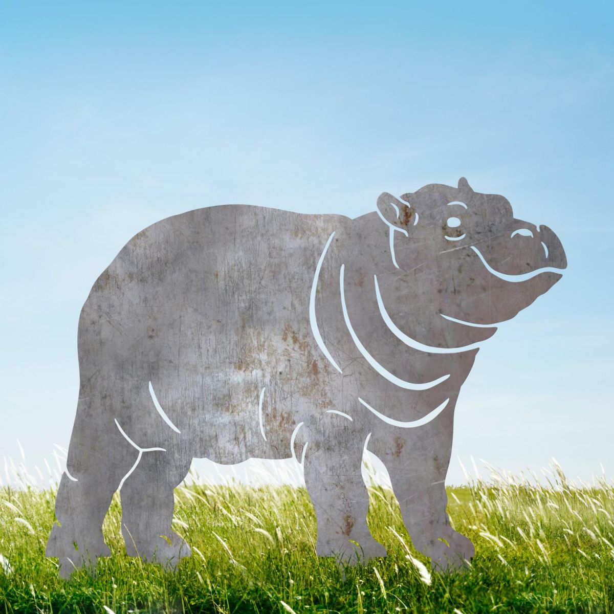 Natural Steel Hippo Silhouette - Facing Left