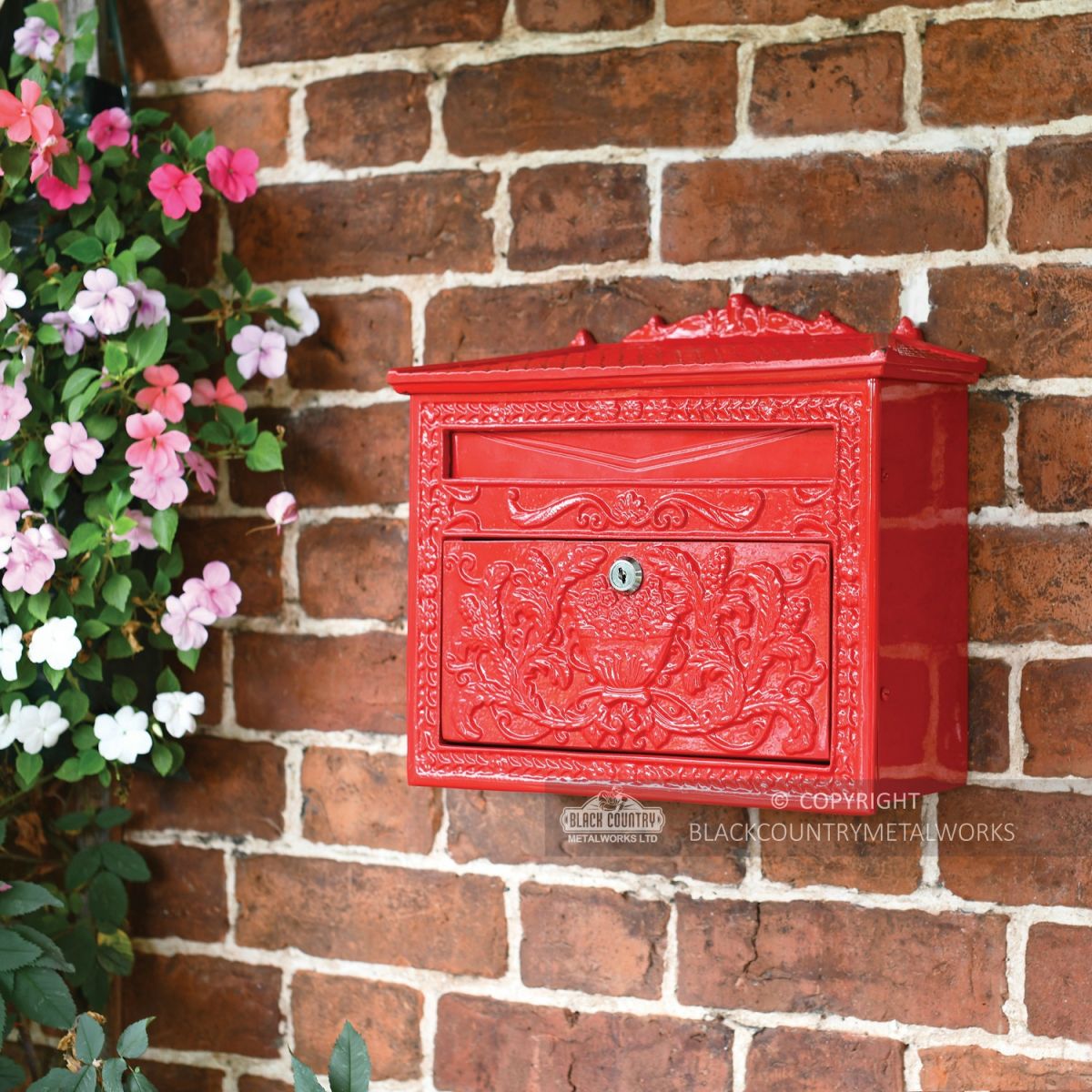 "Horncastle Abbey" Red Wall Mounted Post Box On Brick Wall