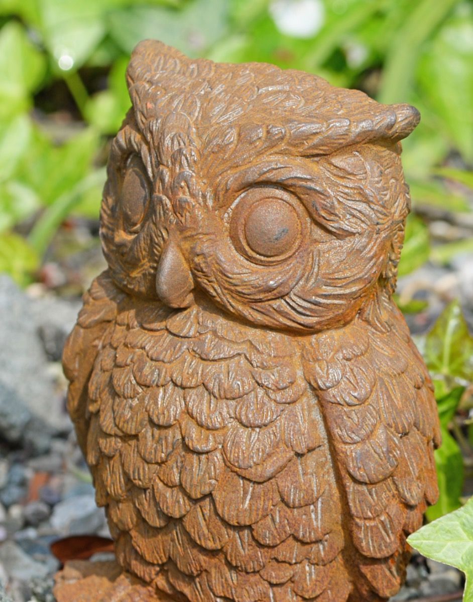 Close-up of Cast Iron Horned Owl Sculpture