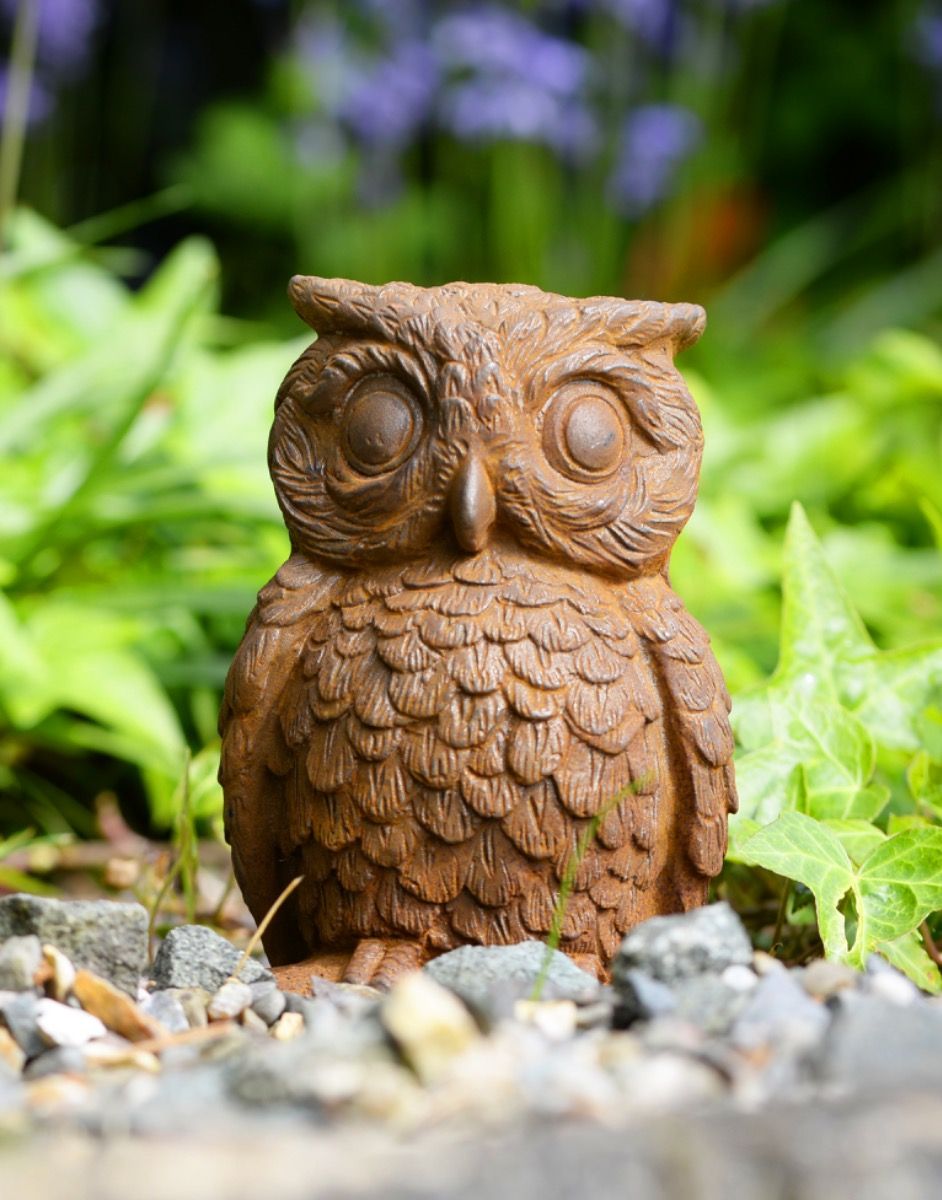 Cast Iron Horned Owl Garden Sculpture