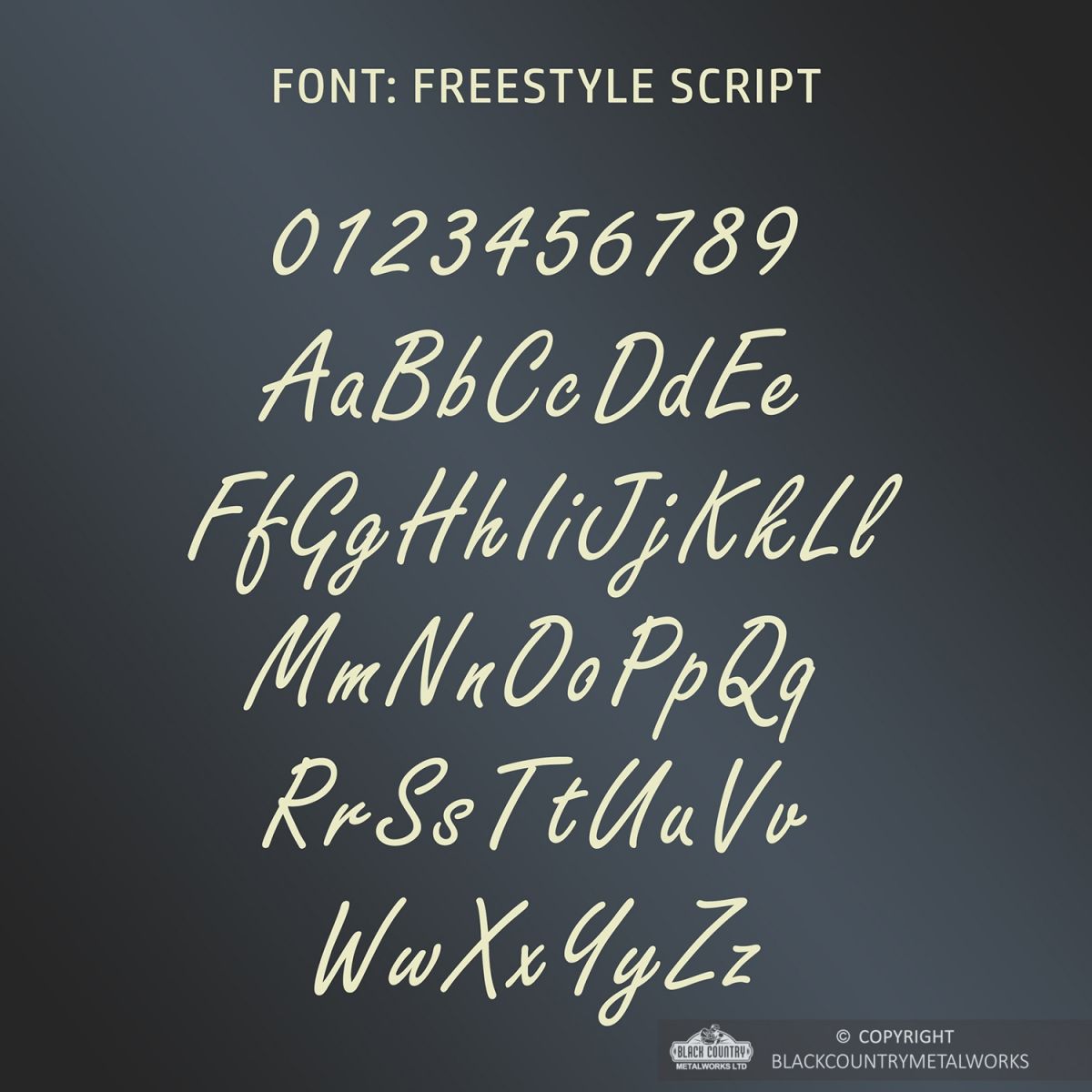 All Letters and Numbers in the Freestyle Script Font