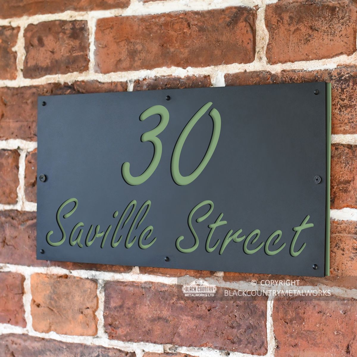 Pale Green "Saville" House Sign in Situ on the Wall
