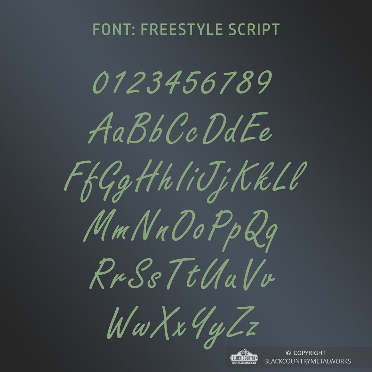 All Letters and Numbers in the Freestyle Script Font