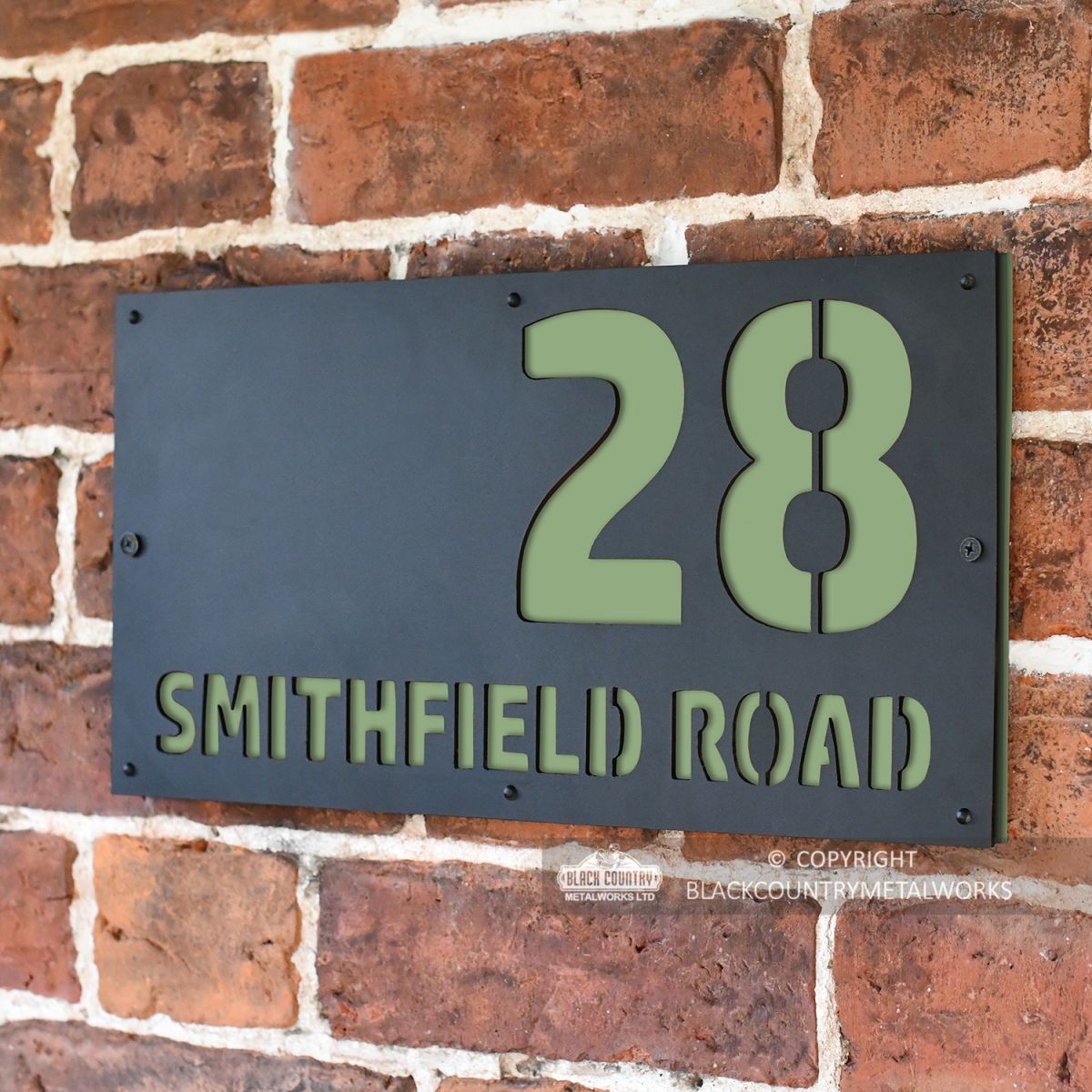 Pale Green "Smithfield" House Sign in Situ on the Wall