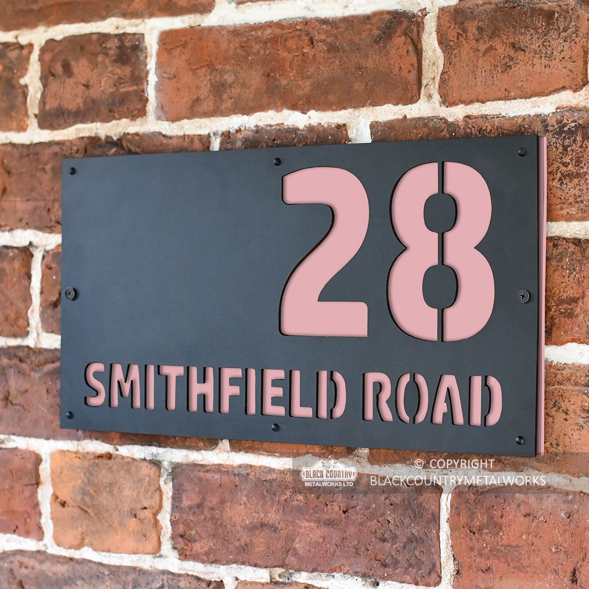 Light Pink "Smithfield" House Sign in Situ on the Wall