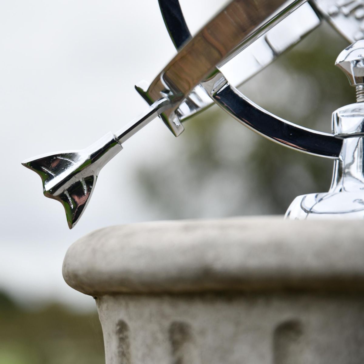 Close up of Bright Chrome Fletched Arrow 