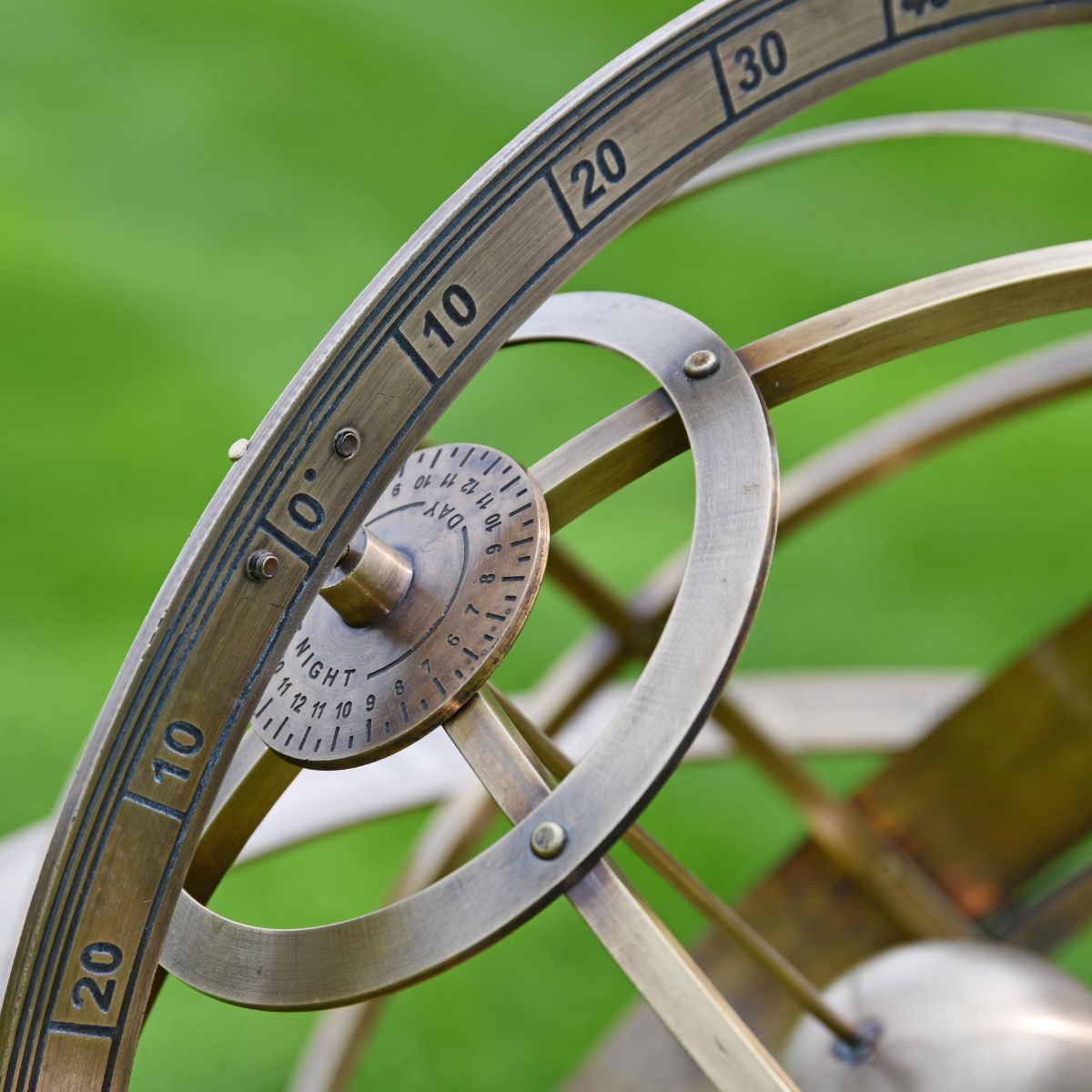 Close up of numerical degrees on sphere 