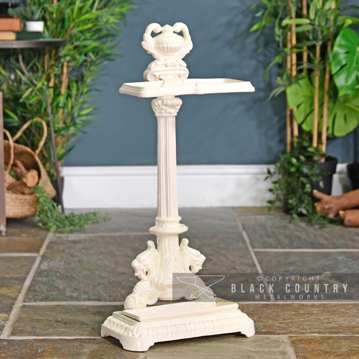Ornate Umbrella & Walking Stick Stand Finished in Cream