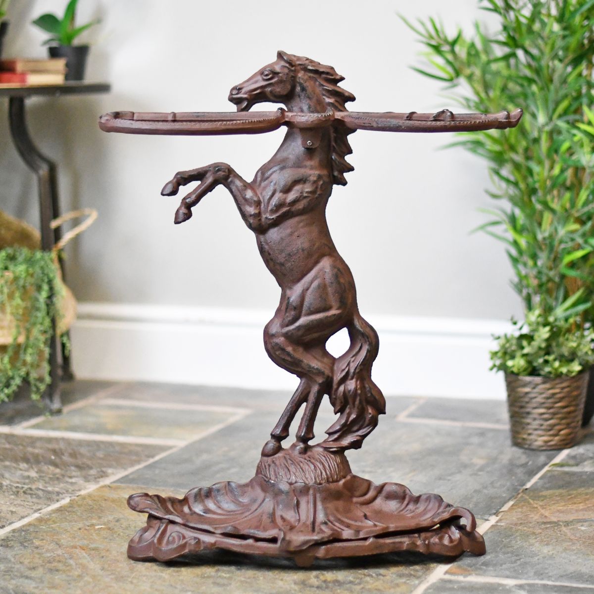 Hand crafted cast iron equestrian umbrella stand