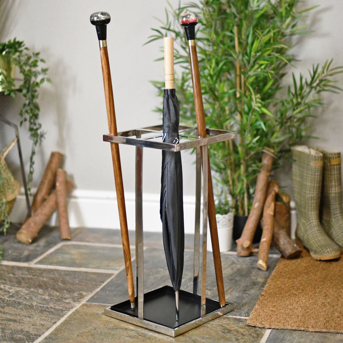Modern Steel Umbrella stand with lift out tray