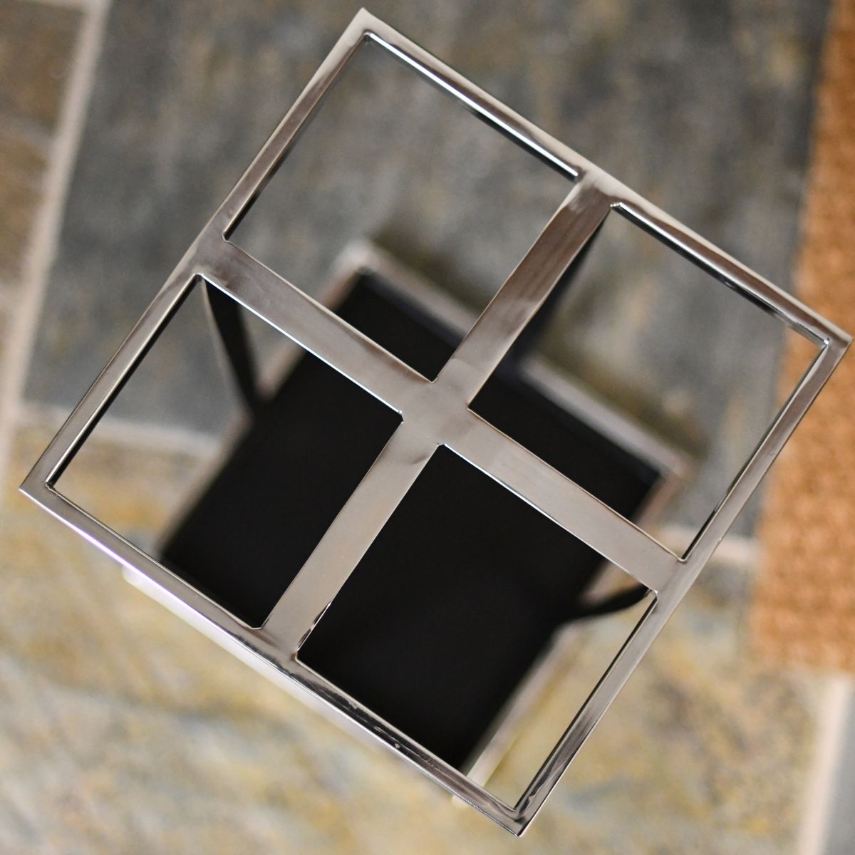 close up of square shape design umbrella stand