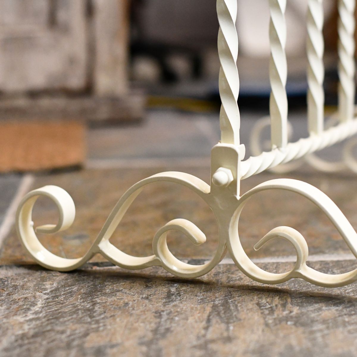 Blacksmith wrought iron foot on boot rack