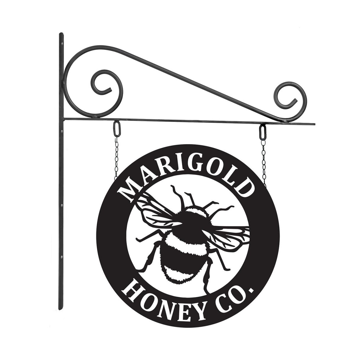 Close-Up of Circular Steel Bumble Bee Hanging House Name Sign