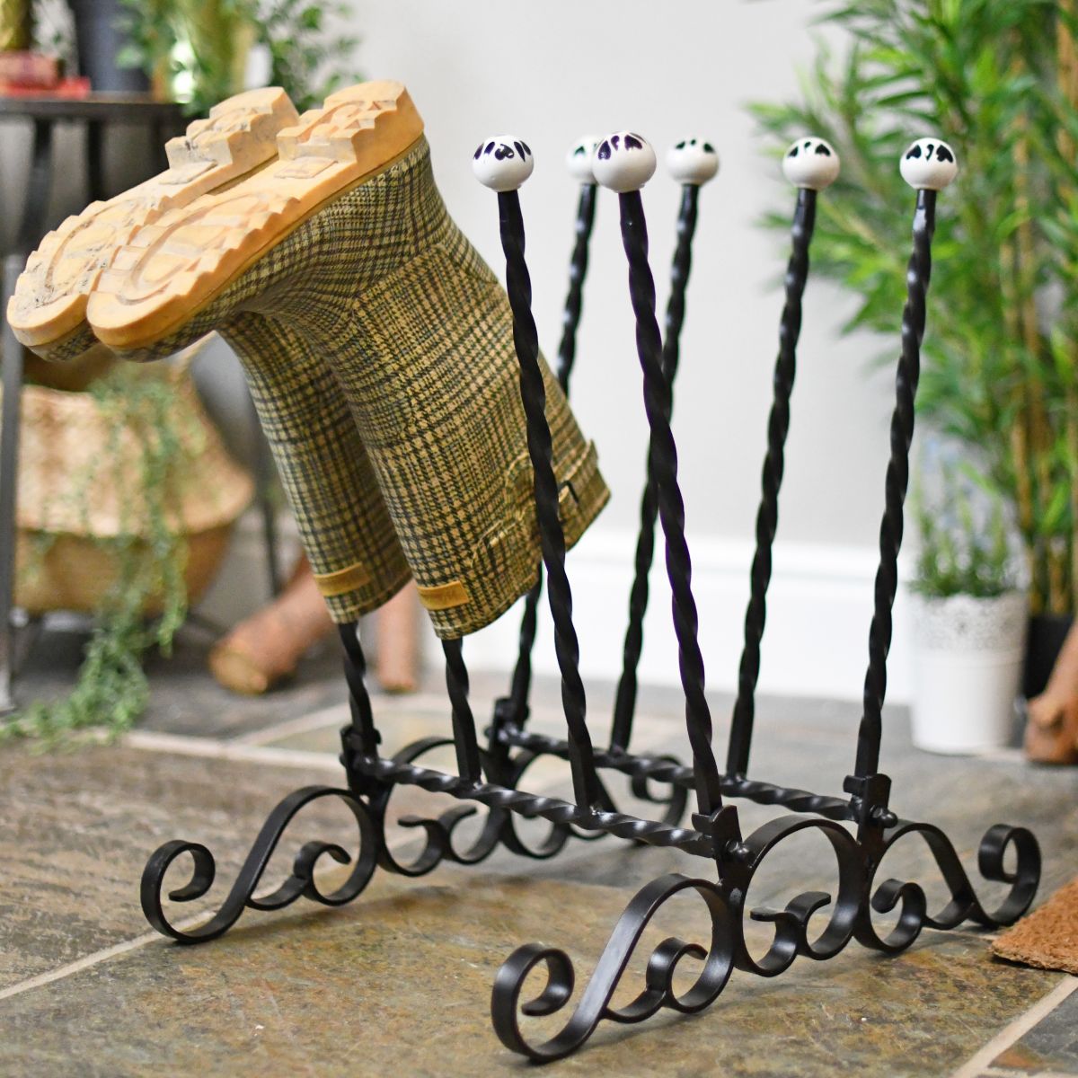 Four pair decorative ornate welly boot rack Four pair decorative ornate welly boot rack