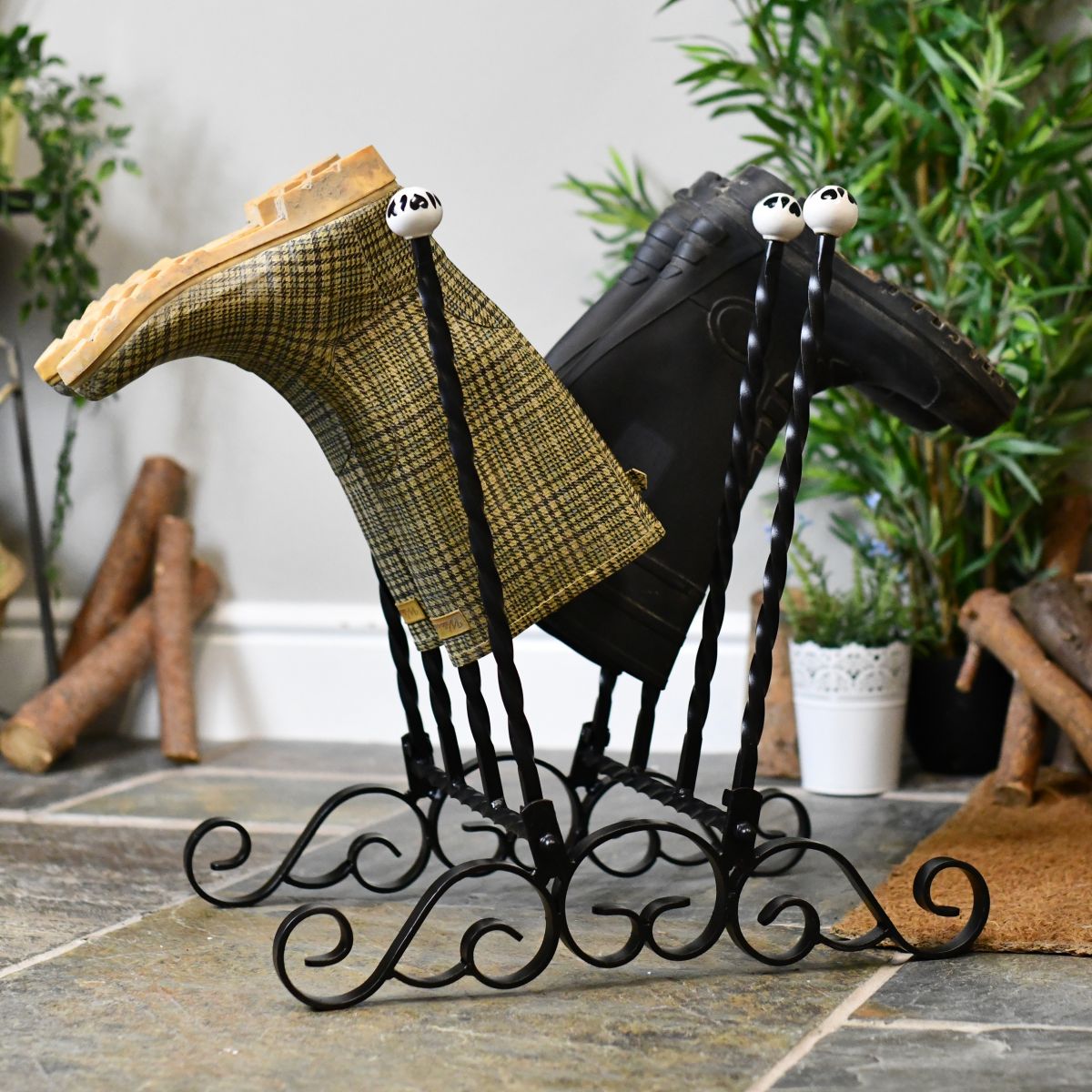 Exterior or Interior Wrought Iron Robust 4 pair Boot rack Exterior or Interior Wrought Iron Robust 4 pair Boot rack