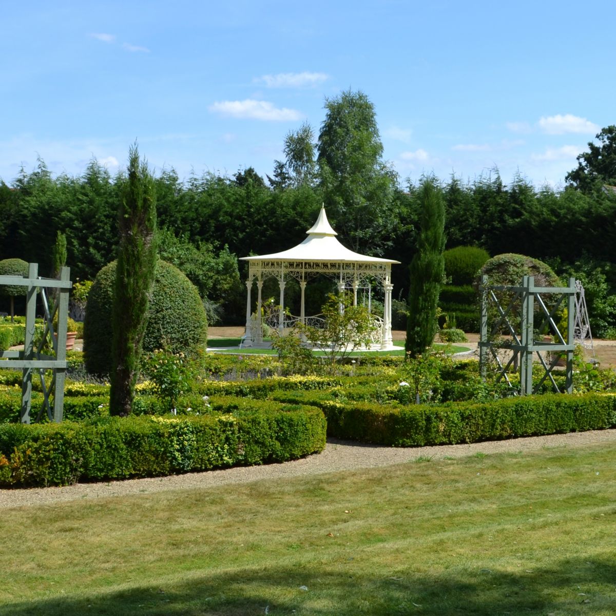 pavilion in manicured garden