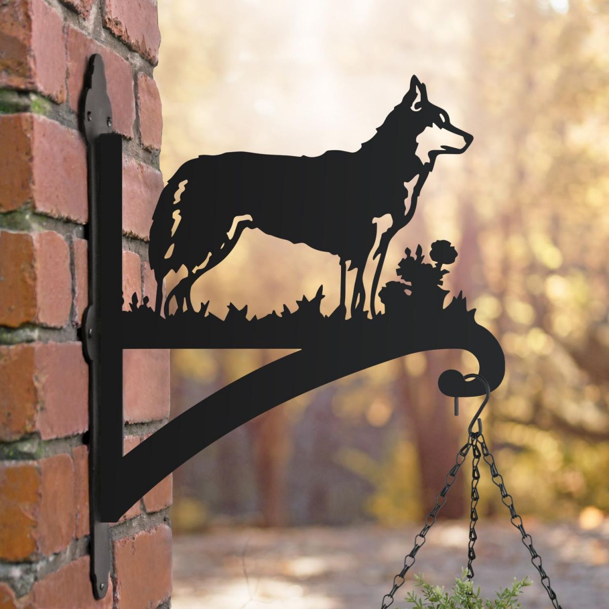 Husky hanging basket bracket in the woods Husky hanging basket bracket in the woods