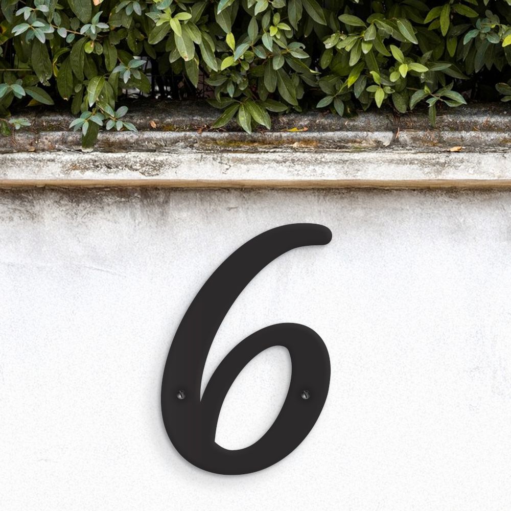Black Individual House Numbers - Hestina Font on garden wall