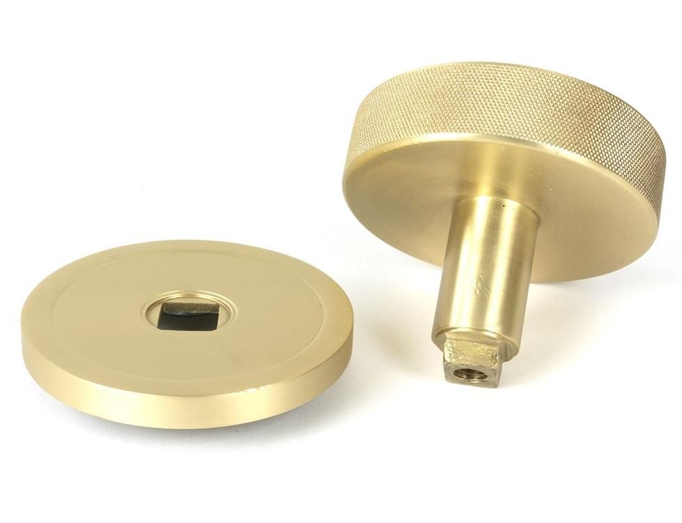 Close-Up of Individual Satin Brass "Temple" Centre Door Knob - 90mm