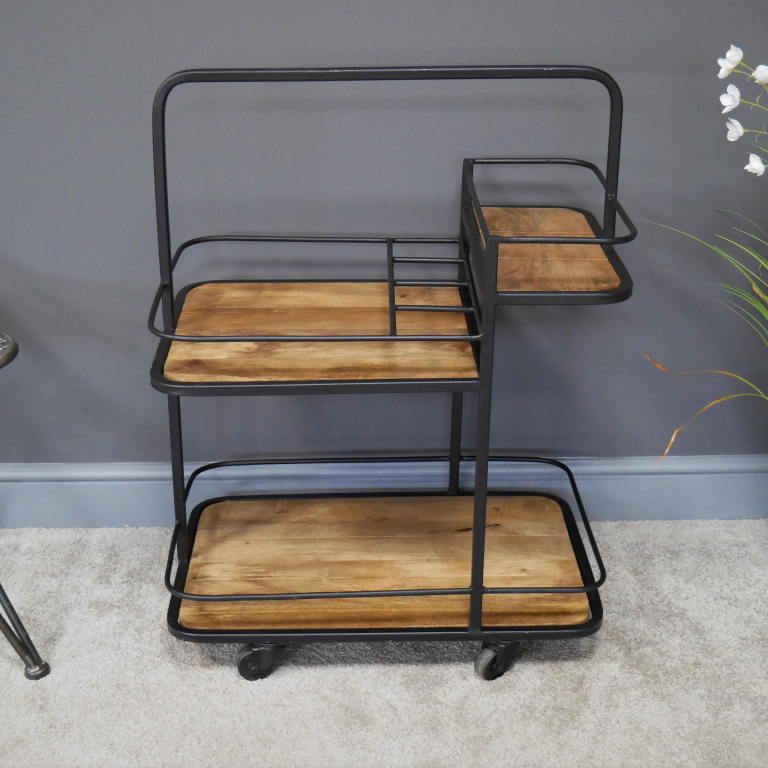 Contemporary Wine Trolley Created From Metal and Wood