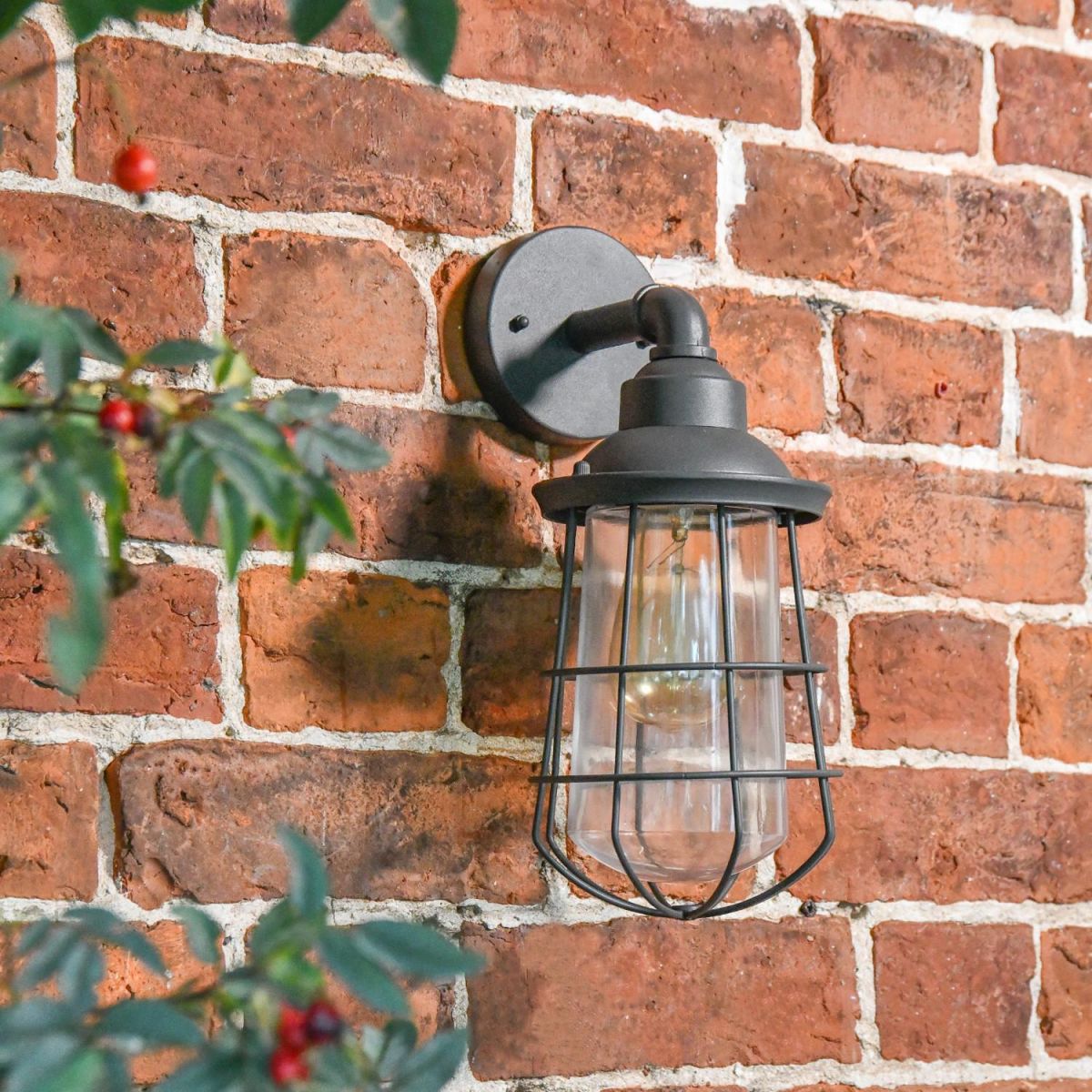 Industrial Caged Wall Mounted Light - 35cm in Situ