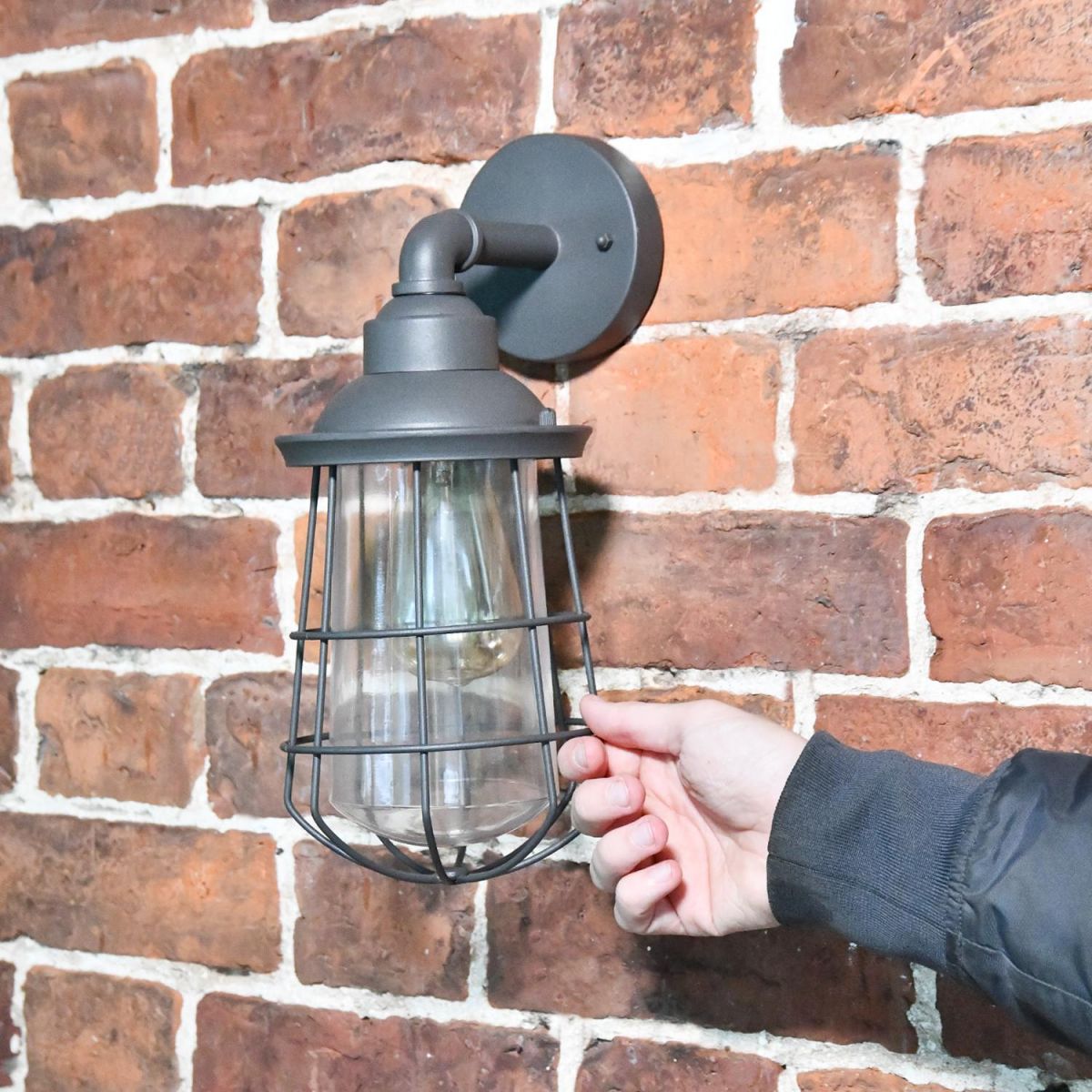 Scale Shot of Industrial Caged Wall Mounted Light - 35cm