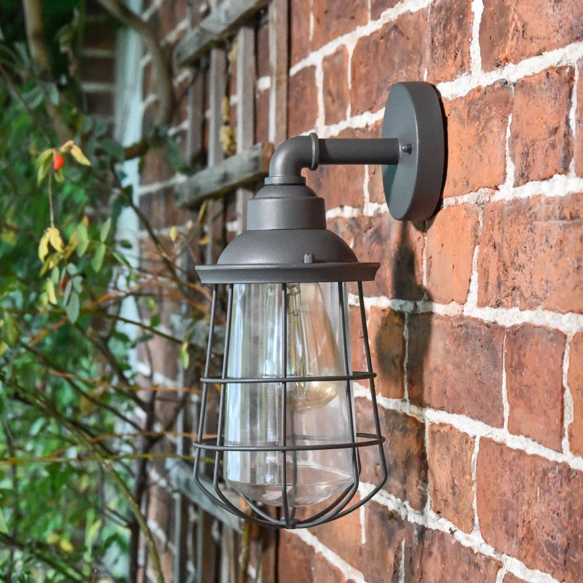 Wall Mounted Industrial Caged Light - 35cm in Situ