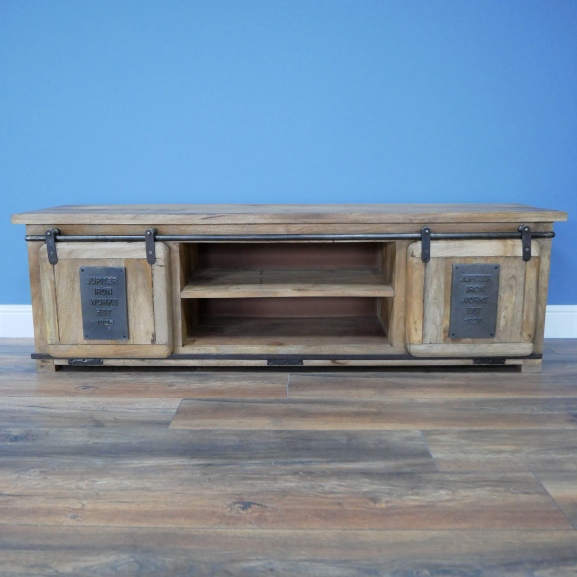 Industrial TV Cabinet with Sliding Doors Industrial TV Cabinet with Sliding Doors