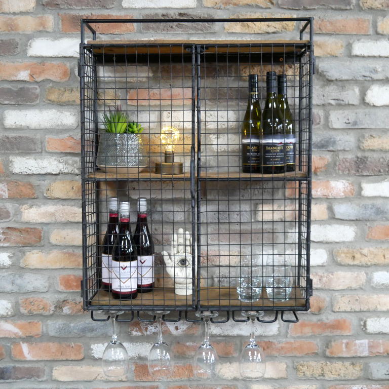Industrial Wine Cabinet Cage ion Situ on a Brick Wall