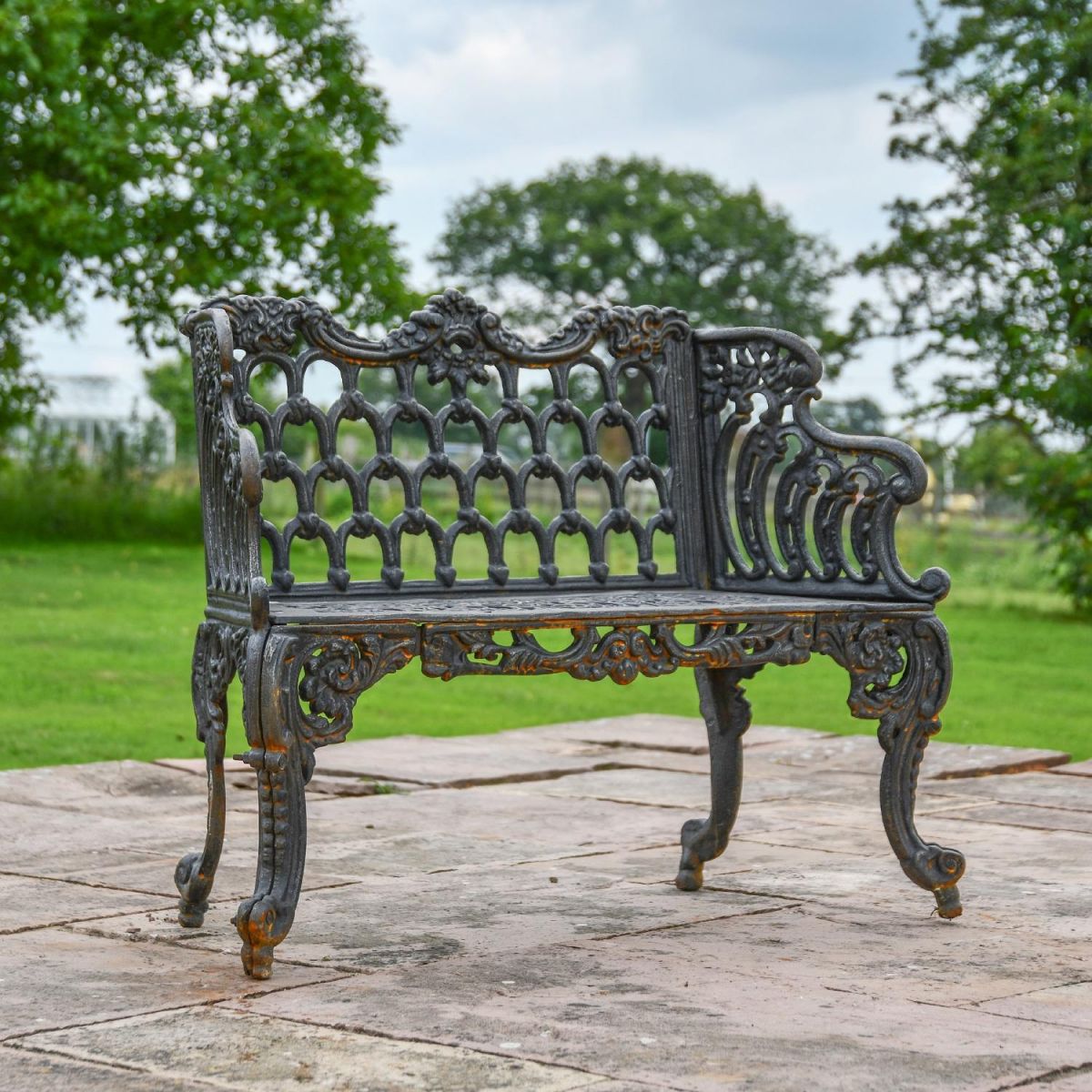 Aged Black Ornate Cast Iron Garden Bench  Aged Black Ornate Cast Iron Garden Bench