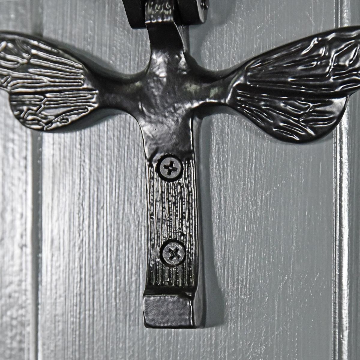 Close-up of the Fixing Points on the Iron Bumblebee Door Knocker 