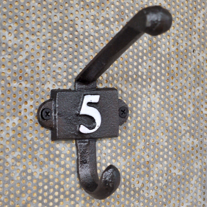 Cast Iron Coat Hook with the Number 5