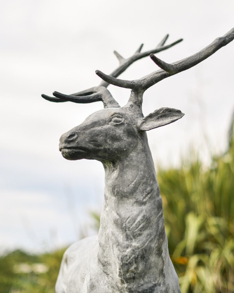 "Delksin" Lead Finished Cast Iron Stag Sculpture - Facing Right Details