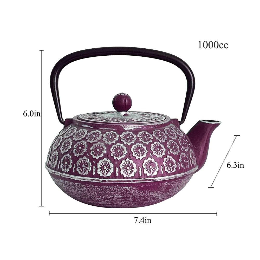 Japanese Inspired "Boysenberry" Purple & Silver Cast Iron Teapot